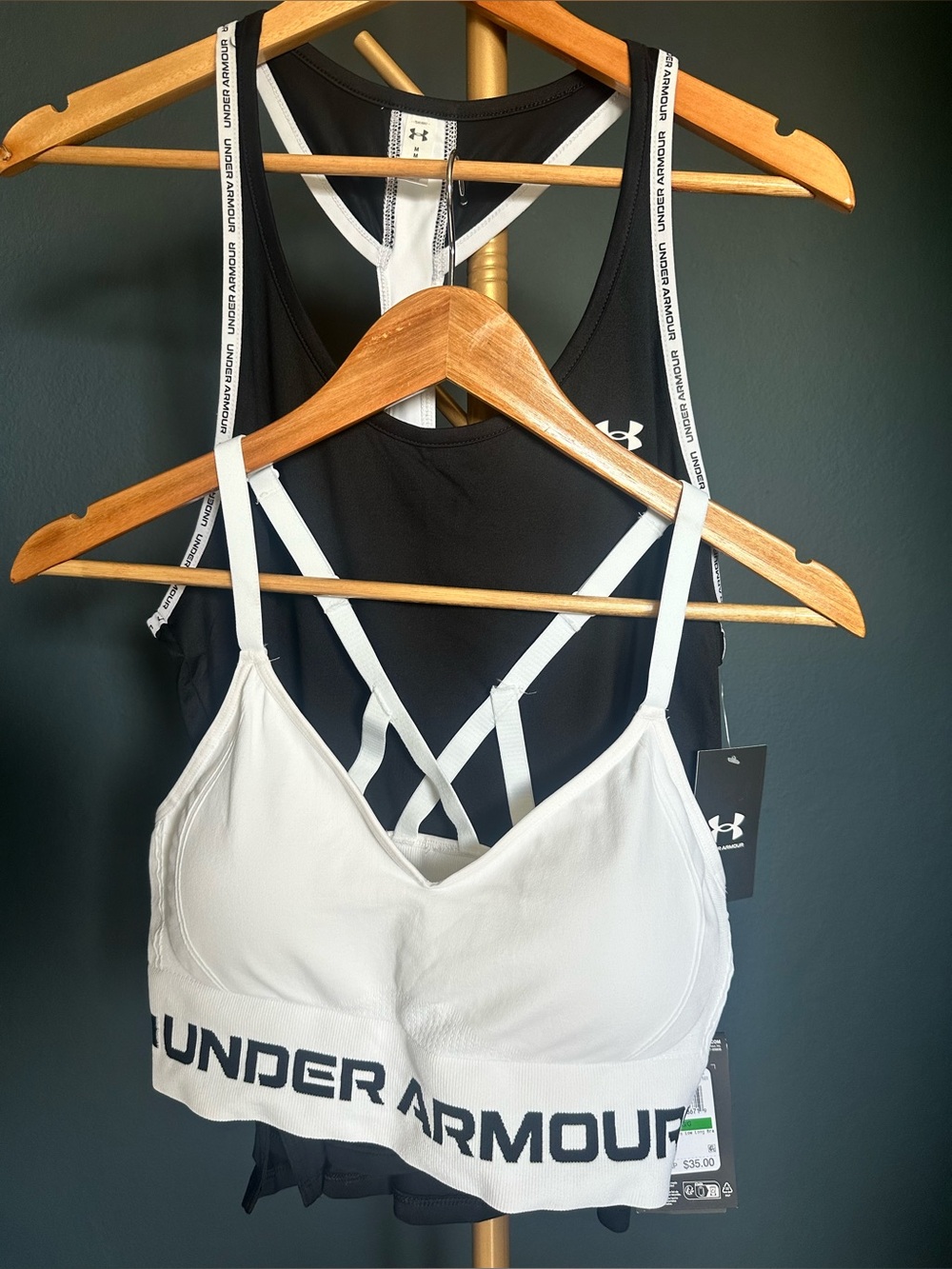 BUNDLE Under Armour LARGE White Sports Bra + MEDIUM Knockout Black Tank Top